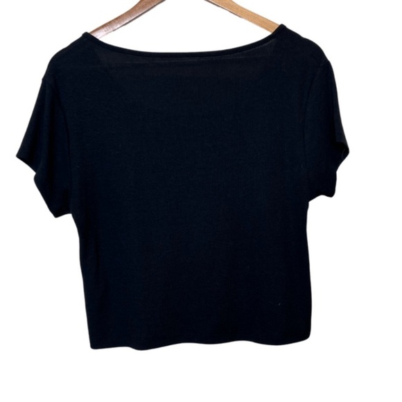 Target Basic Black Ribbed Wooden Button Crewneck Short Sleeve Cropped Top - Picture 11 of 14